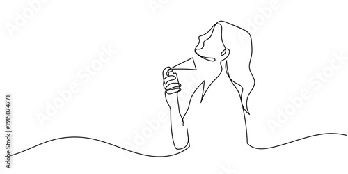 Single continuous line art style, side view of a woman spraying perfume. Line art Illustration Editable stroke.