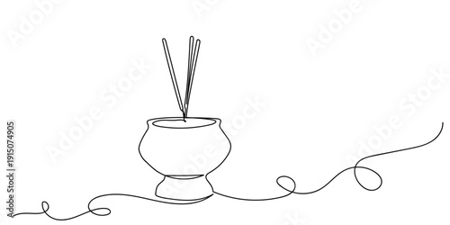 Single continuous line art style. Incense burner for worship in Buddhism. Line art Illustration Editable stroke.