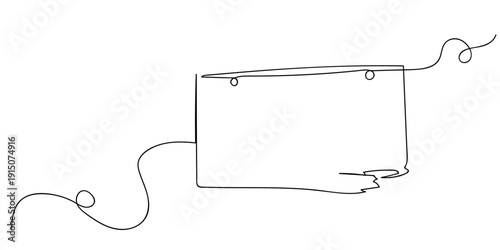 Single continuous line art style. Sign made from a wooden panel. Line art Illustration Editable stroke.