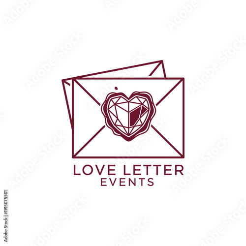 Envelope diamond heart icon for wedding planner logo Love Letter Events