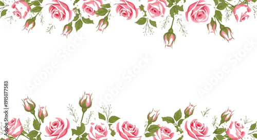 Pink roses border design on white background