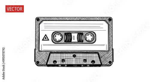 Vintage Audio Cassette Tape Sketch - Retro Music Recording Media