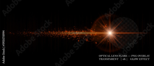 Dynamic lens flare with glowing dust particles and strong horizontal beam. Ideal for digital overlays, sci-fi visuals, and motion graphic designs.