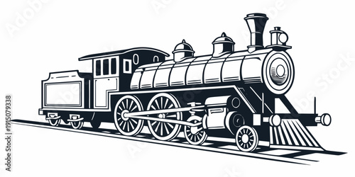 A vintage steam locomotive with a detailed design and prominent front-facing features.