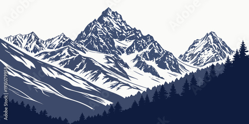 Majestic snow-capped mountains with a clear blue sky in the background