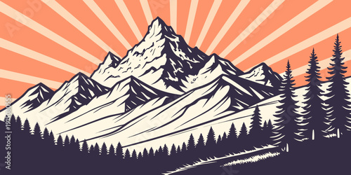 Majestic mountains under a vibrant sunset sky with snow-covered peaks