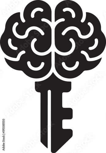 A key with a brain-shaped bow symbolizing the importance of knowledge and learning isolated on white background, illustration
