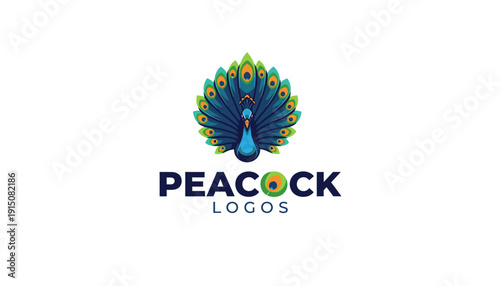 Vibrant Peacock Logo Design Showcasing Elegant Feather Patterns and Majestic Beauty, Perfect for Brand Identity and Luxury Concepts with Intricate Details