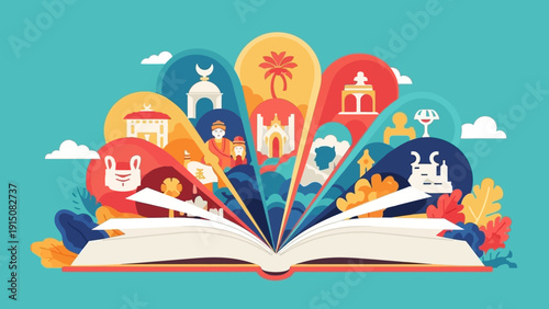 Open Book with Diverse Cultural and Religious Symbols.