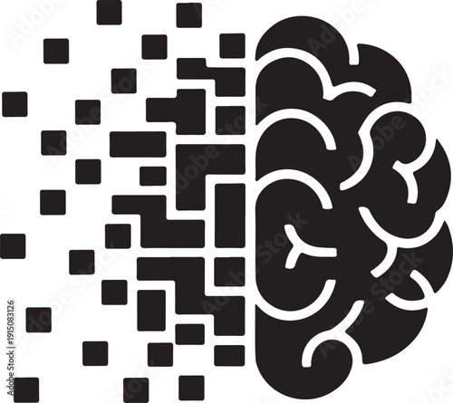 The fusion of digital data and human cognition in modern technology isolated on white background, illustration