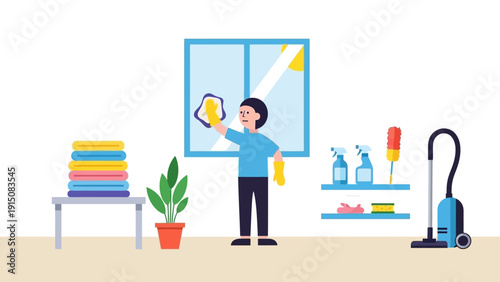 Person cleaning a window with a squeegee and spray bottle.