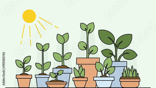 Potted Plants Growing Under Sunlight.