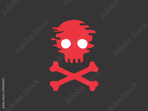 Red Glitch Skull and Crossbones Symbol on Dark Background