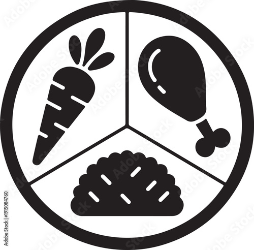 A balanced diet illustration featuring a carrot, chicken, and broccoli. isolated on white background, illustration