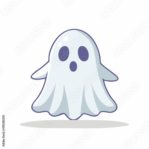 Cartoon ghost character with open mouth and surprised expression, isolated.