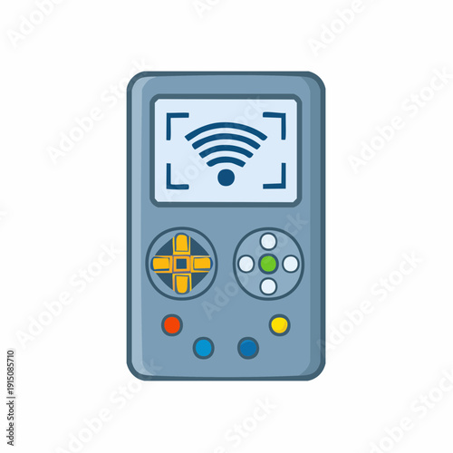 Cartoon handheld game console with wifi signal.