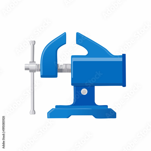 Blue metal bench vice isolated on white background