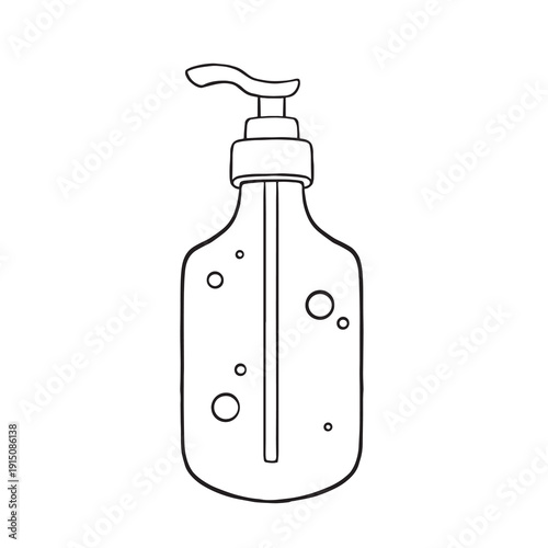 Shower gel dispenser bottle outline vector monochrome line art