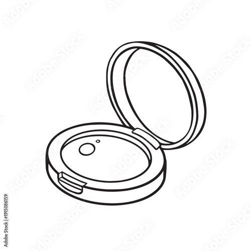 Powder compact with mirror outline monochrome vector illustration