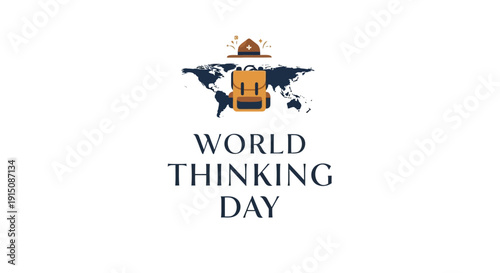 Illustration of World Thinking Day 2026 logo with a global map and scout emblem, symbolizing sisterhood, leadership, and global action for empowering girls and sustainability.
