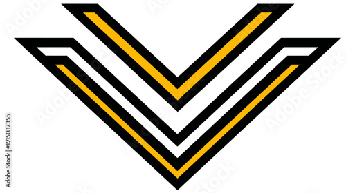 Graphic with three inverted V shapes in black, yellow, and white against a white background
