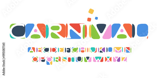 Music Carnival Font Logo Alphabet Vector Fiesta Letter Set Fun Typography, Funky Typographic Design for Title Text, Jazz Fest Poster Headline, Type Symbol Logotype, Mexican Fonts. Vector Typeface