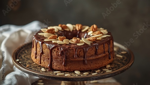 Tasty almond chocolate-glazed chestnut cake