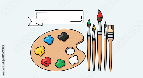 Vibrant artist's palette with colorful paints and brushes ready for creative projects