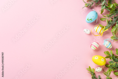 Easter eggs on colored background.