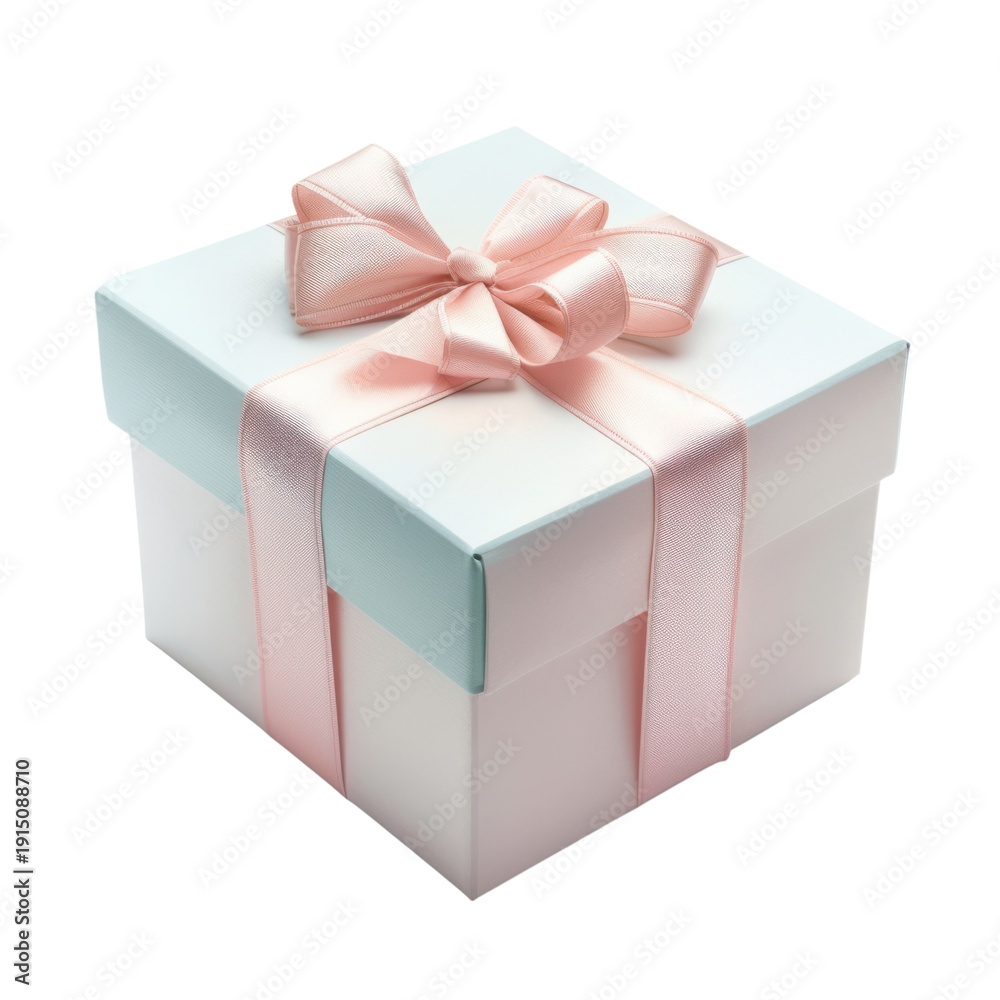 Obraz premium White gift box with pink ribbon bow, 3D illustration isolated on Transparent Background