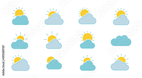 Weather icons depicting sunny and partly cloudy conditions for various uses in design or forecast