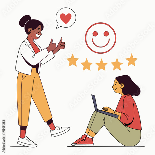 Customer service representative receiving positive feedback on a review