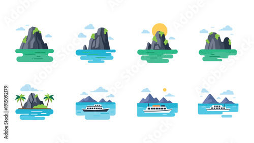 Tropical seascape journey: minimalist coastal and islands collection