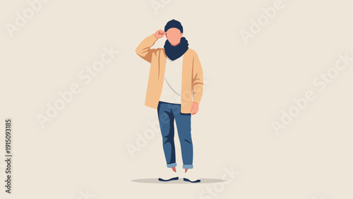 Stylish minimalist line art of casual fashion man posing confidently