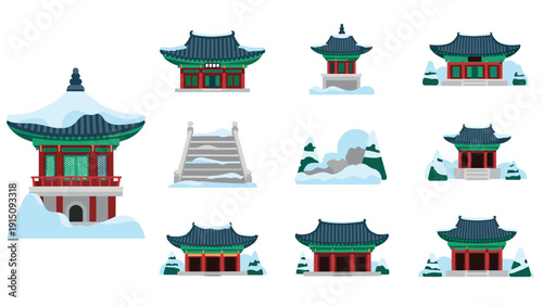 Traditional korean architecture and landscapes in winter