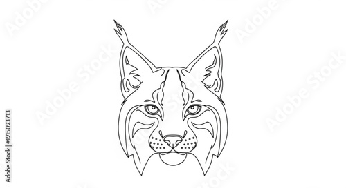 Detailed line art illustration of a lynx face with pointed ears and whiskers on a white background