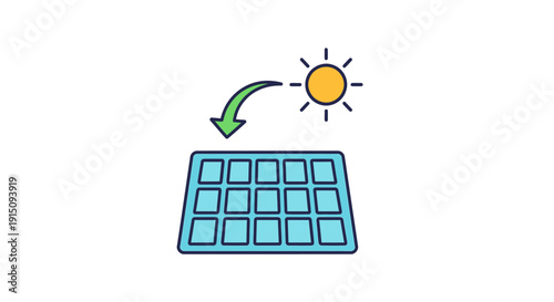 Solar energy conversion process from the sun to a photovoltaic panel on a white background