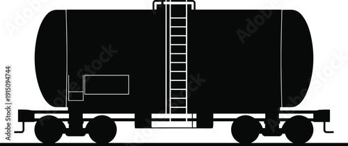 Railway tank wagon silhouette, industrial freight train tanker car, black cargo transport vector illustration isolated on white background