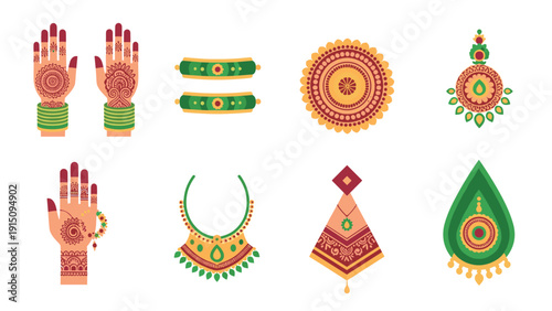 Traditional mehndi patterns with intricate jewelry designs for festive celebrations