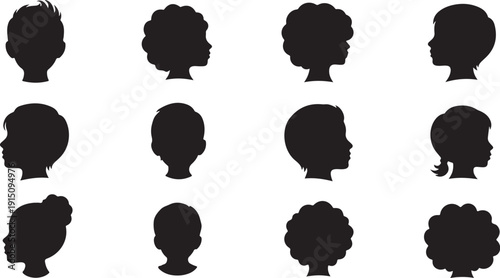 Diverse group of people silhouettes in black and white