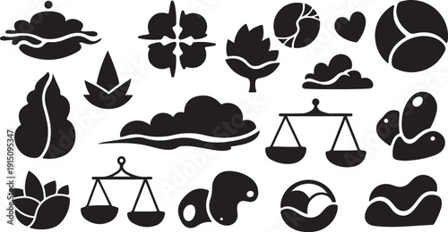 Black and white vector icons of zodiac signs symbols