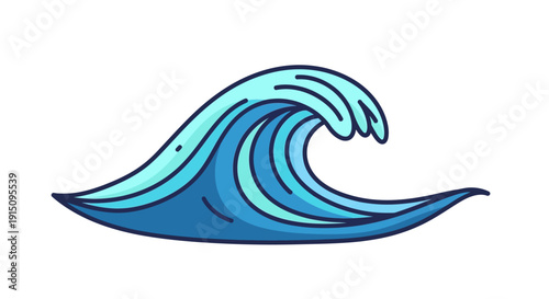 Stylized Ocean Wave Illustration in Vibrant Blues against a Plain White Background