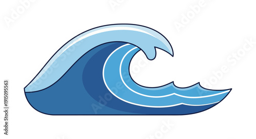 Stylized Ocean Wave Illustration with Blue Hues and Clean Outlines against White Background