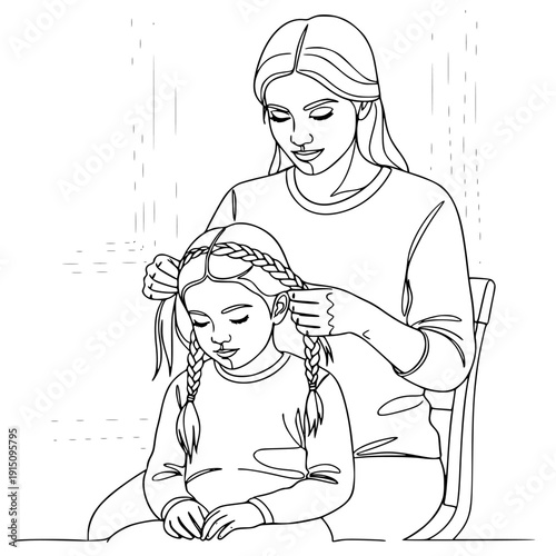 mother gently braiding daughter's hair in a tender moment of bonding and love between parent and child with a serene atmosphere and intimate connection.