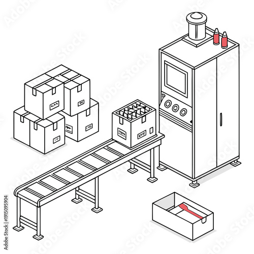 A machine with boxes on a conveyor belt