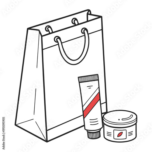 A shopping bag with a tube and a jar