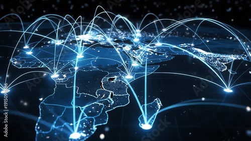global digital network connections over africa on world map