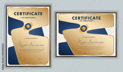 Elegant blue and gold certificate of completion template for corporate training and business courses