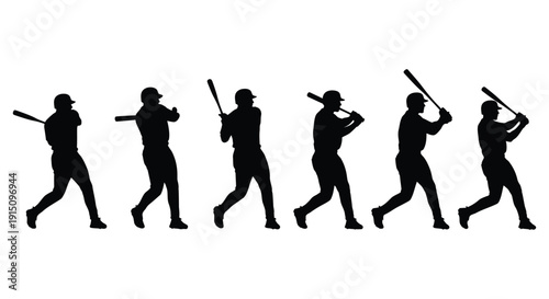 Baseball Player Batting Silhouettes in Sequence batter