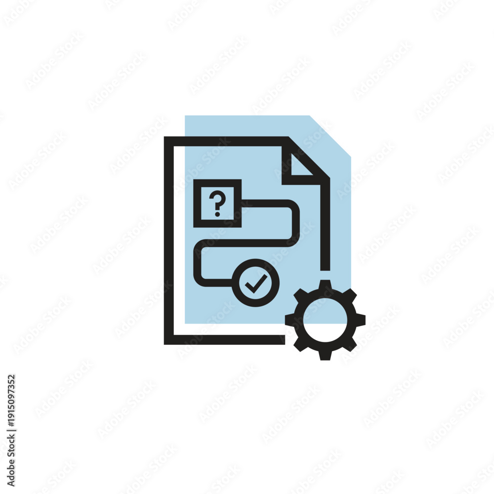 Fototapeta premium Modern Business Process Document Line Icons Set with Blue Offset Shadow